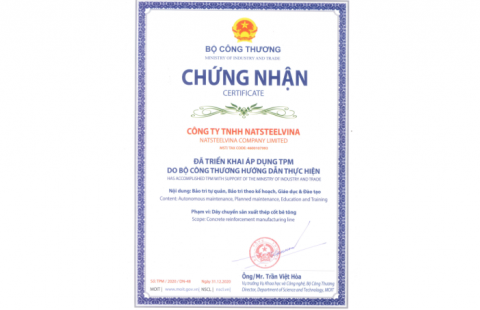 NatSteelVina được Bộ Công Thương trao chứng nhận TPM
